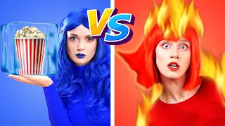 GIRL on FIRE VS ICY Girl! RED VS BLUE / HOT vs COLD 24 Hours Challenge! Funny Situations by KABOOM!