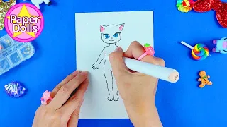 DIY] How to draw "my talking angela" 😺 / Talking angela outfits 👗👚🩳 / Free Printable Angela