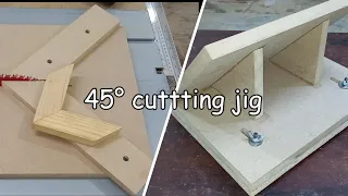 Make 45° table saw cutting jig / اصنع دليل قطع الخشب على زاوية 45