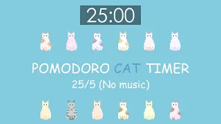 Pomodoro Cat Timer 25/5 ( No Music ) - Pixel cat animation timer for your study session 📚