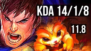 GAREN vs GNAR (TOP) | 14/1/8, Legendary, 1.6M mastery, 500+ games, Rank 13 Garen | BR Master | v11.8