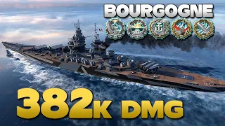 Battleship Bourgogne on map Sea of Fortune, 382k damage - World of Warships