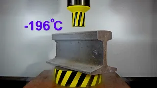 HYDRAULIC PRESS AGAINST RAILWAY RAIL FROZEN IN LIQUID NITROGEN