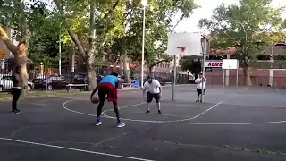 Joel Embiid dunking on a trash-talker at the park