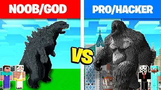 NOOB & GOD vs PRO & HACKER : GODZILLA vs KING KONG MONSTERS BUILD BATTLE IN MINECRAFT! - Animation