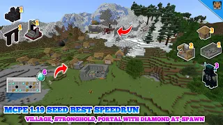 Minecraft pe 1.19 Op Seed Speedrun - Village, Stronghold & Portal At spawn with Diamond Again!!