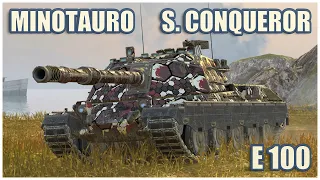 Minotauro, Super Conqueror & E 100 • WoT Blitz Gameplay