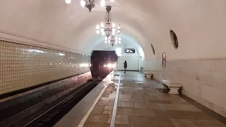 Moscow metro train at ВДНХ station.  This old, loud trains unfortunately became rather rare.