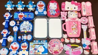 BLUE Doraemon vs PINK Hello Kitty ! Mixing Random Things into GLOSSY Slime ! Satisfying Slime #16