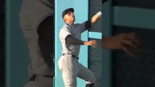 AARON JUDGE BROKE DODGER STADIUM ... LITERALLY! He runs through a wall to make AMAZING GRAB!!