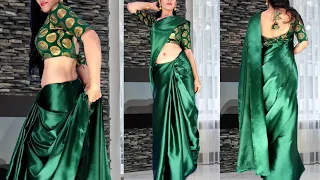 How To Wear Satin Silk Saree For Dance With Song | Satin Silk Sari Draping Like Dancers