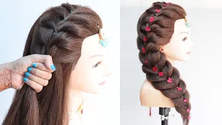 simple trick for bridesmaid hairstyle | beautiful hairstyle for wedding | side braid hairstyle