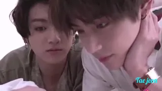 Taekook laying in bed together watching winter bear😍🐇🐅