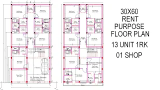 12 UNIT 1RK ONE SHOP 30x60 RENT PURPOSE FLOOR PLAN