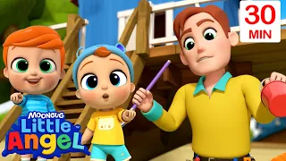 Daddy Daddy Let's Build A Treehouse | Little Angel | Monster Cartoon for Kids