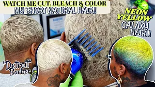 WATCH ME CUT, BLEACH & DYE MY SHORT NATURAL HAIR!! | Detroit Barber | Laurasia Andrea Blonde