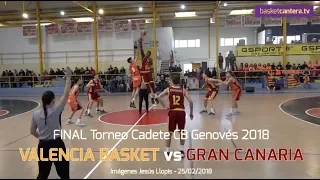 U16M - VALENCIA BASKET vs GRAN CANARIA.- Final Torneo CADETE CB Genovés 2018 (BasketCantera.TV)