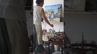 Artist painting in her studio #art