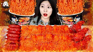 ASMR MUKBANG| 직접 만든 불닭 버섯 양념치킨 소세지 먹방 & 레시피 FRIED CHICKEN AND FIRE NOODLES EATING