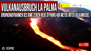 Vulkanausbruch La Palma - Drohnenaufnahme zeigt neue Ausbruchsstelle 400 Meter unterhalb des Kegels