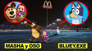 un DRON CAPTA MASHA y el OSO con BLUEY.EXE al argumentar en la VIDA REAL Dibujos animados