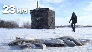 Ice Fishing in a STORM - River Fishing | Winter Camping in a Square Tent