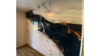 Apply Venetian Plaster Dark Ocean Color Gold Lines/ Granatowy Stiuk Wenecki Ze Złotymi Żyłami