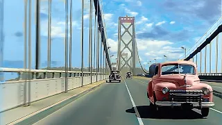 Driving in San Francisco 1940s in color [60fps, Remastered] w/sound design added