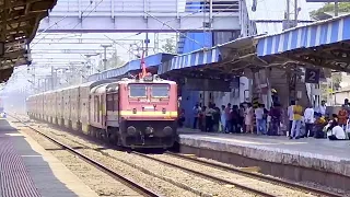 FRONT PANTOGRAPH 130 SPEED OF WAP-4E WITH DOUBLE DECKER EXPRESS SPOTTING AT SAPHALE.