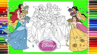 Coloring Princess Aurora Belle Cinderella Jasmine Ariel Snow white - Coloring Pages for kids