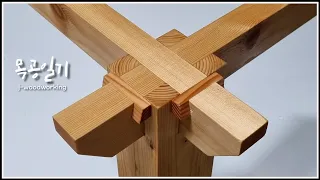 most powerful and half-dovetail-wedged 3-way leg joinery / castle joint [woodworking]