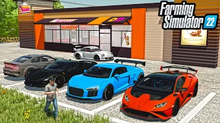 SUPERCARS AND COFFEE AT DUNKIN DONUTS! (LAMBORGHINI STO + AUDI R8) | Farming Simulator 22