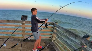 Kid Catches MASSIVE Fish From Pier | Galveston Island Pier Fishing