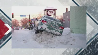 Car wedged in Minneapolis snowbank