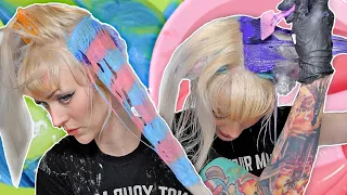 Let's make TIGER STRIPES cool again 🤘 Pastel Pink & Blue Rainbow Hair 🩷🩵