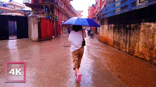 1 Hour Walking in Heavy Rain, Nepal | Travel Kathmandu 4K | ASMR Binaural Rain Sounds