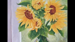 Живопись маслом. Подсолнухи на окне. Часть 2. Oil painting. Sunflowers. Part 2