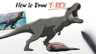 How to Draw Tyrannosaurus vs Carnotaurus dinosaur from Jurassic World Fallen Kingdom Easy Step by
