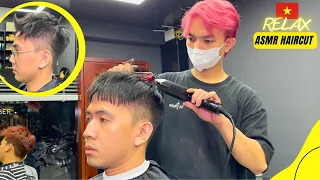 ASMR HAIRCUT💈$5 -The young man cut his hair & styled it very well - The most relaxing haircut sound