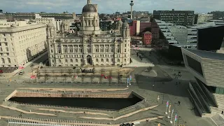 Liverpool Waterfront, Three Graces, by Drone   4K HDR Video