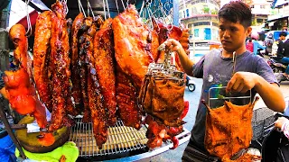 Cambodia's Man Technique Selling Roast Duck, Pig's Ribs & fish with Salt | Cambodian Street Food