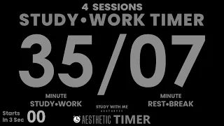 DARK Mode, Pomodoro 35/7 Study Timer, No Music, 4 Sessions, 35 Minute Study, Gentle Alarm