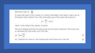 IB MATH AI: Derivatives ex. (minimum, optimization)