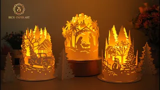 How To Make Merry Christmas Paper Cut Lamp - DIY Paper Cut - Paper Lamp Art