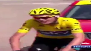 Chris Froome winning on Mont Ventoux but every time he looks at his stem he gets wider