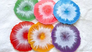 Rainbow Starburst Geode Resin Coasters