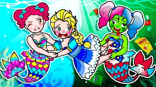 [🐾paper doll🐾] Elsa Mermaid Poor and Rich Harley Quinn Daughter Dress | LOL Surprise DIYs