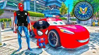 HOMEM ARANHA E SEU FILHO POLICIAIS POR UM DIA COM MCQUEEN no GTA 5 !!