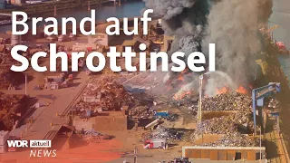 Duisburg: Brand auf Schrottinsel – Tausend Tonnen Fahrzeugschrott brennen | WDR aktuell