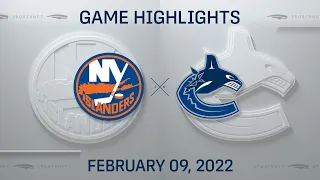NHL Highlights | Islanders vs. Canucks - Feb. 9, 2022